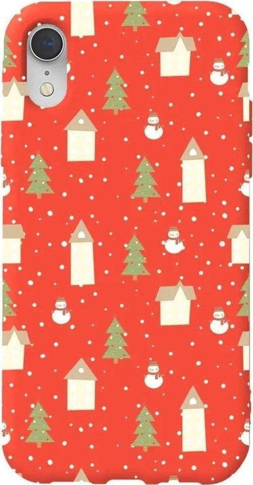 İphone XR Turuncu Renkli Silikon Telefon Kılıfı - Snowy Xmas