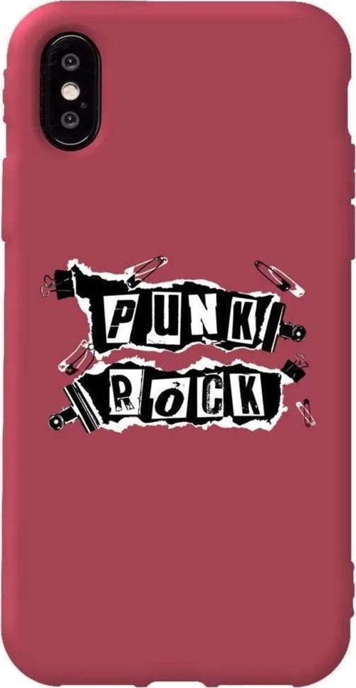 İphone XS Bordo Renkli Silikon Telefon Kılıfı - Punk Rock