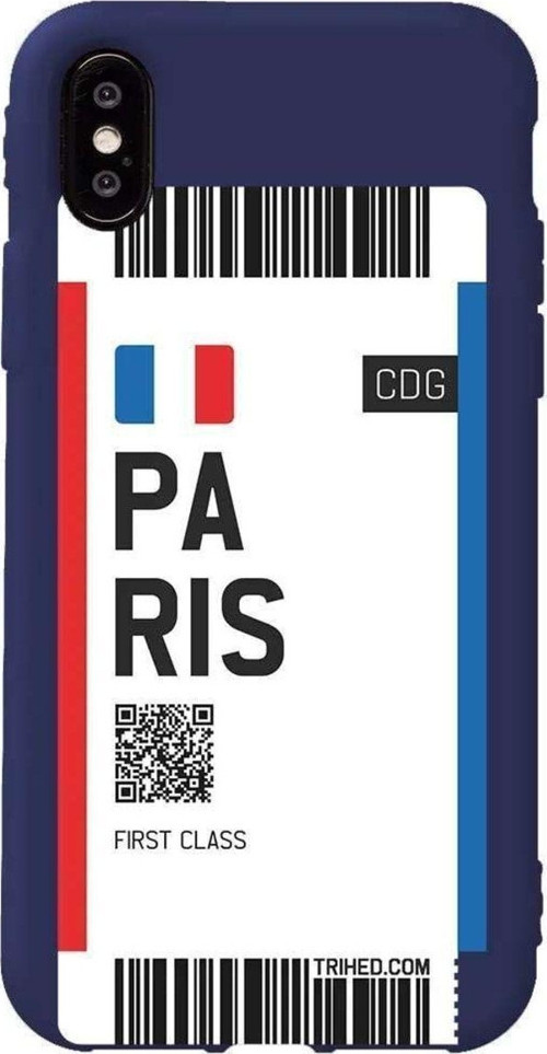 İphone XS Lacivert Renkli Silikon Telefon Kılıfı - Paris Bileti