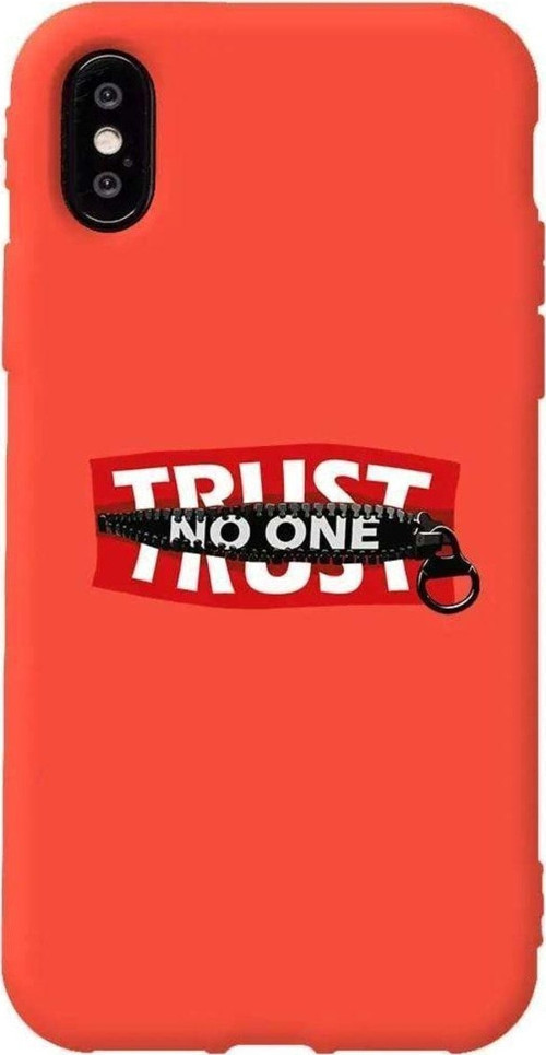 İphone XS Turuncu Renkli Silikon Telefon Kılıfı - Trust No One