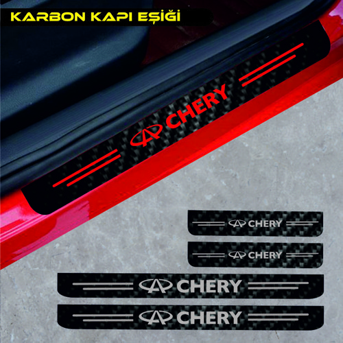 Chery Tüm Modelleri İçin Uyumlu Aksesuar Oto Kapı Eşiği Sticker Karbon 4 Adet