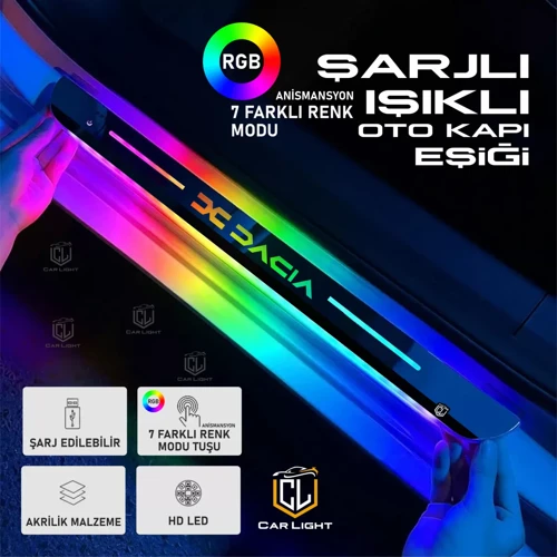 Dacia Oto Modellerine Uyumlu Işıklı Kapı Eşiği 2 Parça