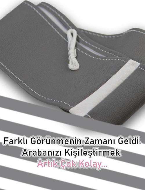 Mercedes Oto Modellerine Uyumlu Gri Deri Beyaz Yüzüklü Dikişli Direksiyon Kılıfı