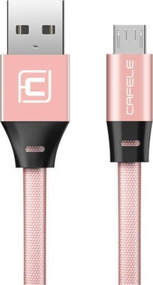 Micro Usb Flat Fiber Örgülü 2.4A Şarj Ve Data Kablosu-Pembe