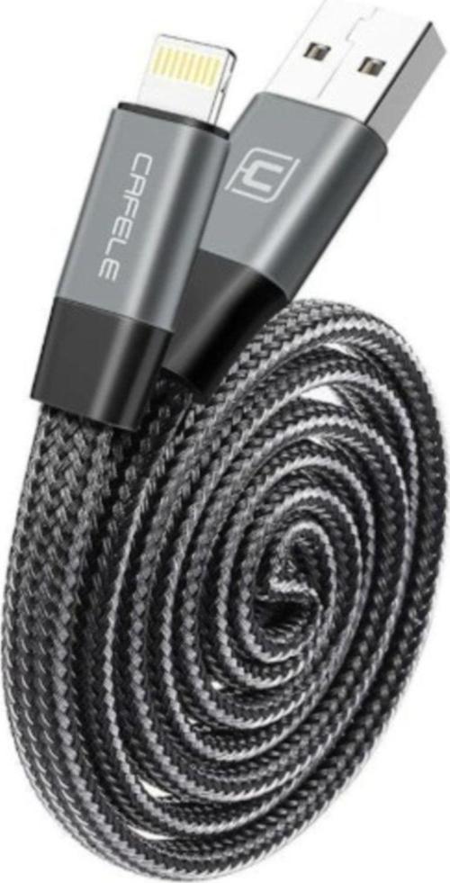 Yassı Fiber Örgülü Apple Ligtning Şarj Data Kablosu-Gri