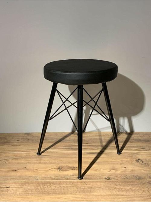 Siyah Eyfel Metal Ayaklı Deri Tabure 45 Cm Sc014