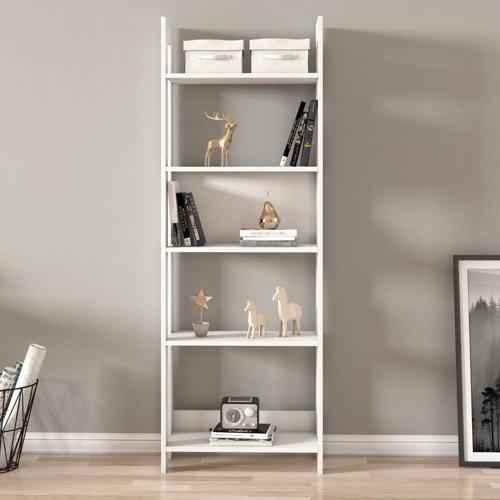 Country Çok Raflı Kitaplık, Dekoratif Kitaplık, 5 Raflı Ev-Ofis Kitaplık Kütüphane Beyaz