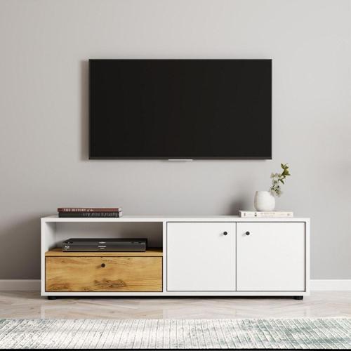 Pao Kapaklı Tv Sehpası, Tv Ünitesi Beyaz/Kilim
