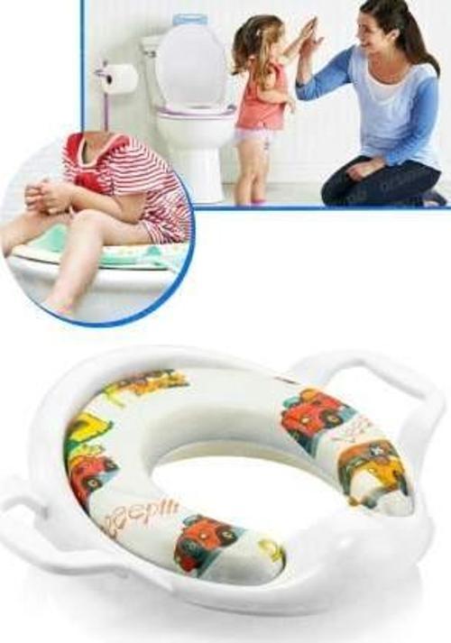 Çocuk Bebek Klozet Eğitim Aparatı Puf Desenli Beyaz
