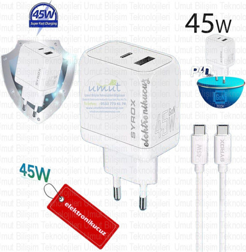 Samsung Galaxy A33 5G Uyumlu 45W Type-c to Type-c Super  Şarj Cihazı / Şarj Aleti Adaptör Beyaz