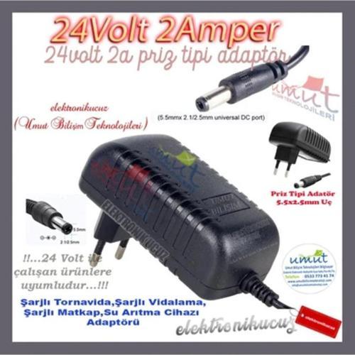 24V 2A Adaptör - 5.5*2.5MM-2.1mm Plastik Kasa Priz Tipi Adaptör 24 volt adaptör 2 amper priz tipi