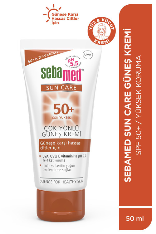 Güneş Kremi SPF 50+ 50 ml UVA UVB Filtreli E Vitamini Üçlü Yüksek Koruma Çok Yönlü Yüz ve Vücut