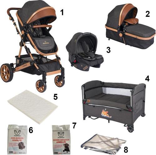 Moon 8 in 1 Bebek Paketi ( Travel Sistem Bebek Arabası + Anne Yanı Beşik + Sünger Yatak )