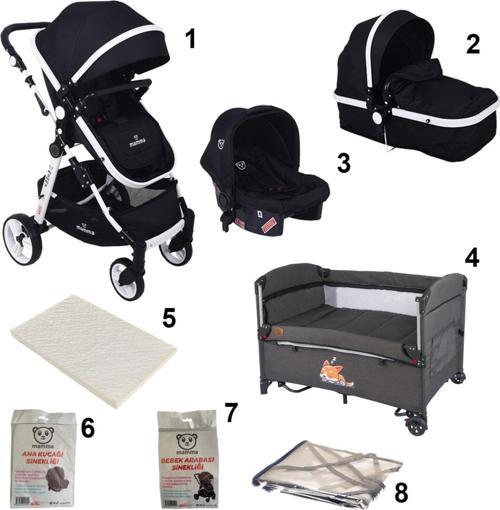 8 In 1 Bebek Paketi ( Travel Sistem Bebek Arabası + Anne Yanı Beşik + Sünger Yatak )