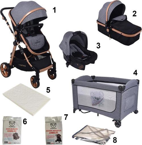 Evren 8 in 1 Bebek Paketi ( Travel Sistem Bebek Arabası + Park Yatak Beşik + Sünger Yatak