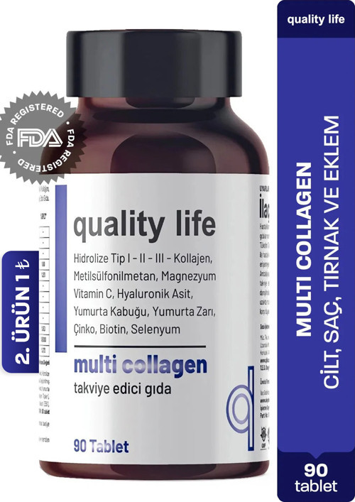 Multi Collagen 90 Tablet - Tip 1-2-3-5-10 Kolajen MSM Magnezyum Collegen Peptidies Colagen Çinko