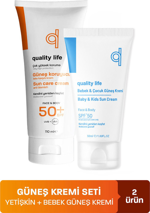 Ql Bebek Ve Yetişkin Güneş Kremi Seti 50+ Faktör 50 Ml + 110 Ml Leke Karşıtı