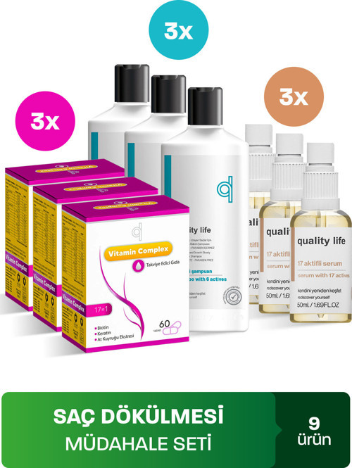 Saç Dökülmesi Karşıtı Müdahale Seti (9 Ürün) - Dökülmesine Karşı Şampuan Serum Vitamin - Dökülme Set