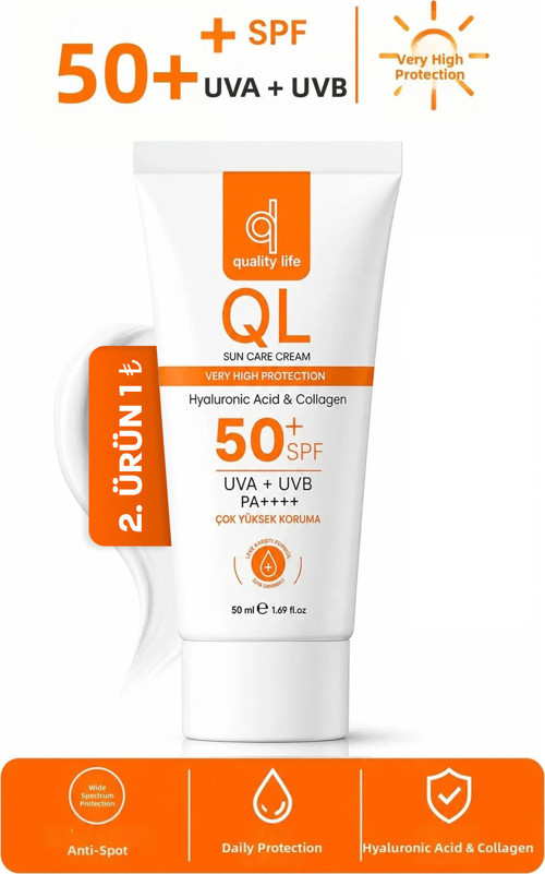 Yüksek Koruyucu Yüz Güneş Kremi Leke Karşıtı Su Bazlı SPF 50+ Yağlı Karma Kuru Ciltler İçin 50 ML