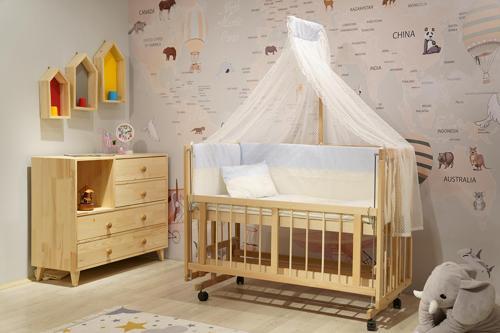 Zippy Doğal Ağaç 3 Kademeli Anne Yanı Beşik 60 x 120 cm + Uyku Seti