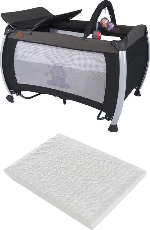 Hippo 2 Gri Kasa Alüminyum Park Yatak Beşik ( 70 x 110 Cm. Pamuk Yatak Hediyeli )