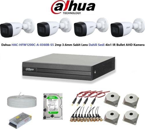 2mp 4 kameralı Dış Ortam Dahili Sesli Full Kamera Seti 500GB Disk HAC-HFW1200C-A-0360B