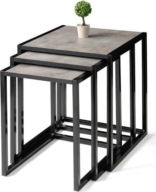 Modern 3'lü Zigon Sehpa Mat Gri- Siyah 8192