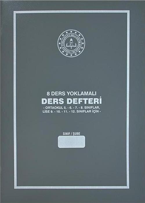 8 Ders Yoklamalı Ders Defteri Gri Plastik Kapak 384