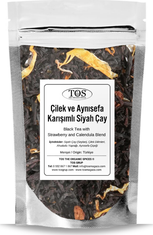 Çilek ve Aynısefa Karışımlı Siyah Çay 250 gr (1. Kalite) Strawberry and Calendula Black Tea Blend