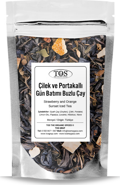 Çilek ve Portakallı Gün Batımı Buzlu Çay 250 gr (1. Kalite) Strawberry and Orange Sunset Iced Tea