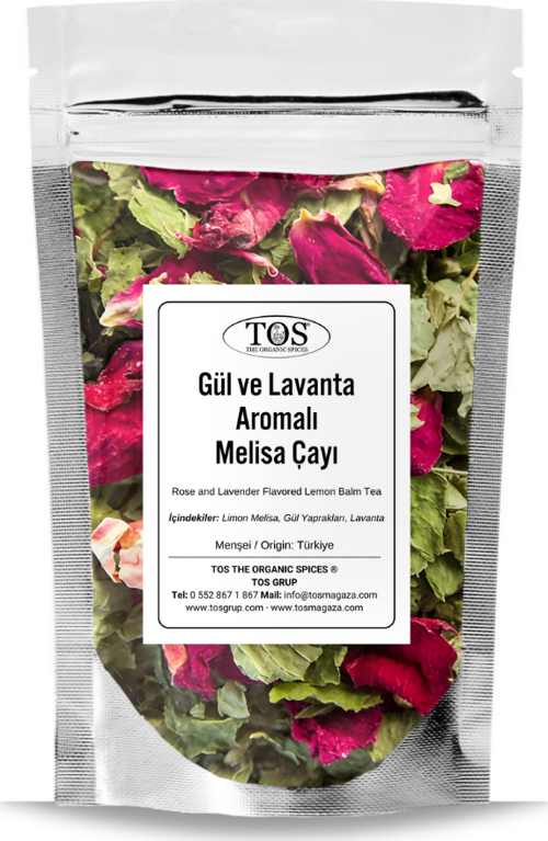 Gül ve Lavanta Aromalı Melisa Çayı 250 gr (1. Kalite) Rose and Lavender Flavored Lemon Balm Tea