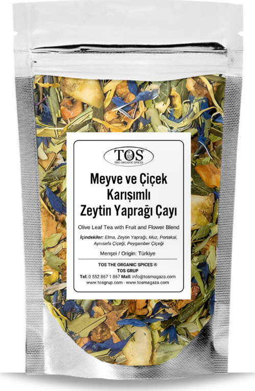 Meyve ve Çiçek Karışımlı Zeytin Yaprağı Çayı 40 gr (1. Kalite) Fruit & Flower Olive Leaf Tea Blend