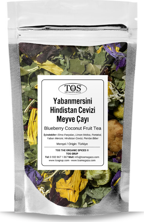 Yabanmersini Hindistan Cevizi Meyve Çayı 250 gr (1. Kalite) Blueberry Coconut Fruit Tea