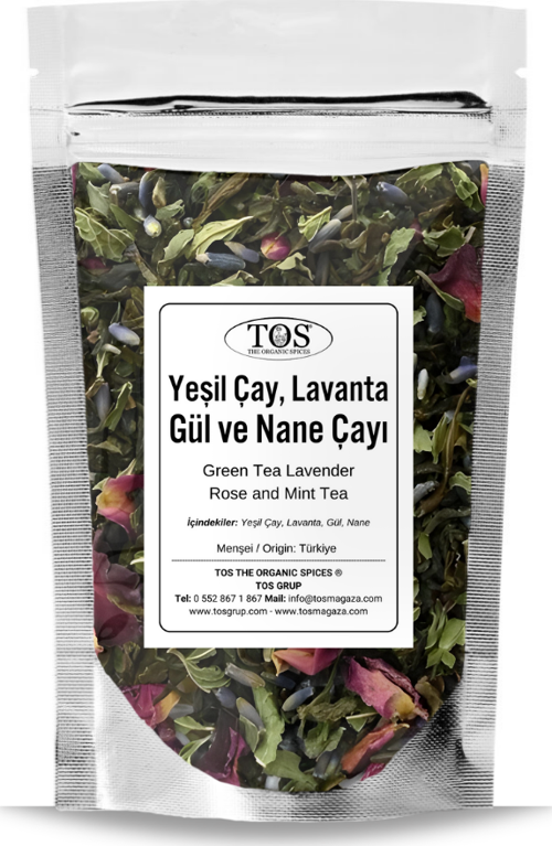 Yeşil Çay Lavanta Gül ve Nane Çayı 250 gr (1. Kalite) Green Tea Lavender Rose and Mint Tea