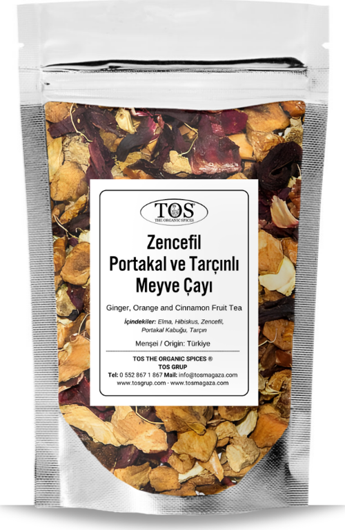 Zencefil Portakal ve Tarçınlı Meyve Çayı  100 gr (1. Kalite) Ginger, Orange, and Cinnamon Fruit Tea