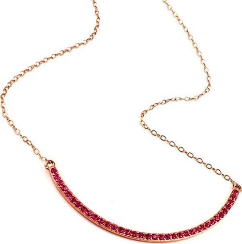 Fuşya pembe zirkon taşlı gümüş rose yay kolye