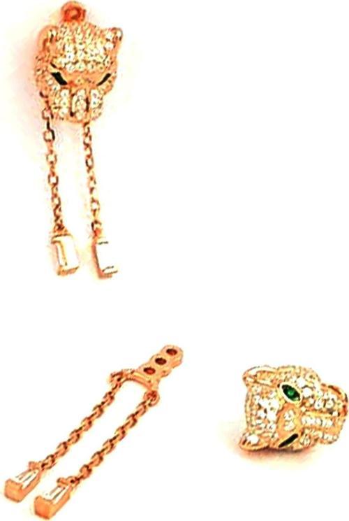 İtalyan tasarımı 925 ayar gümüş rose pırlanta ışıltısında zirkon taşlı earcuff Kaplan küpe