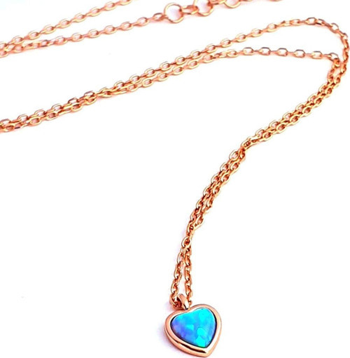 Opal Taşlı 925ayar Gümüş Rose Kalp Minimal Kolye