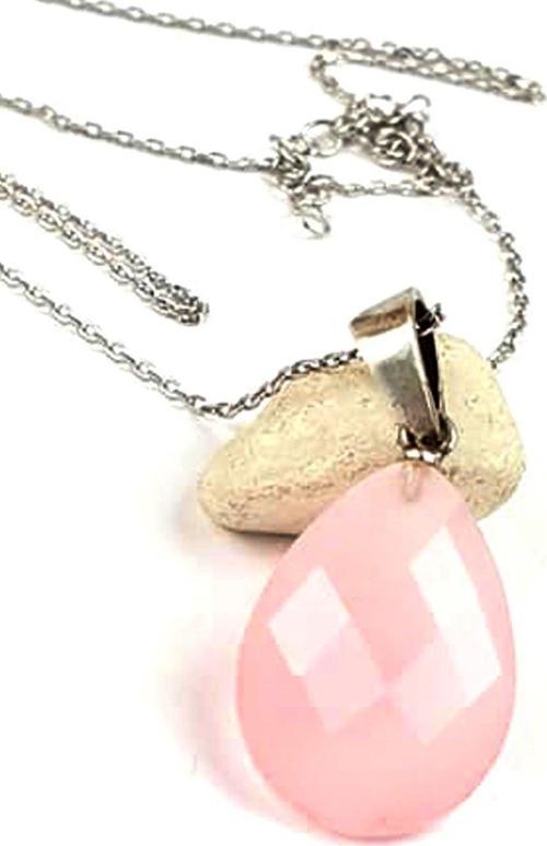 Pembe kuvars aşk taşı gümüş kolye 