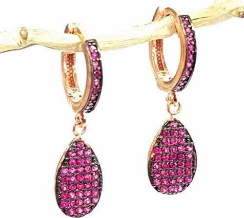 Pembe zirkon taşlı gümüş bayan küpe