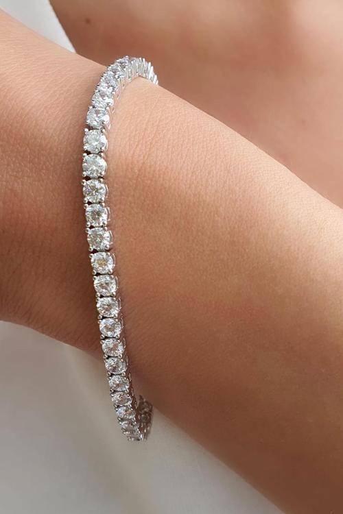 Pırlanta Parlaklığında Swarovski Kesim Zirkon Taşlı 925ayar Gümüş Suyolu Bileklik