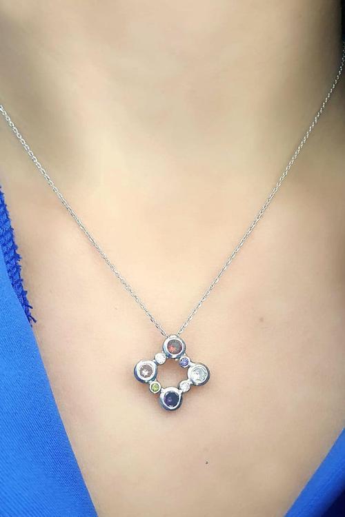 Renkli Zirkon Taşlı 925ayar Gümüş Kolye