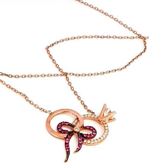 Zirkon taşlı 925 ayar gümüş rose aşk kolyesi 
