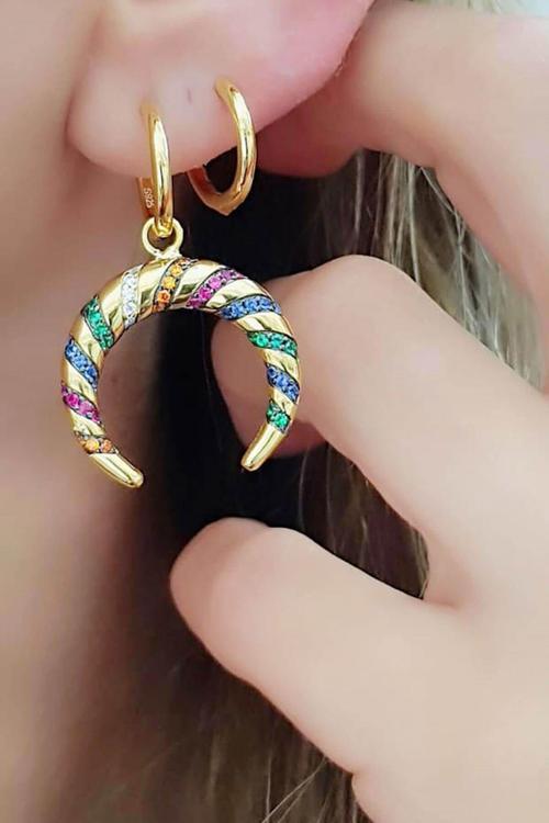 Renkli zirkon taşlı italyan tasarımı gümüş üzerine altın kaplama karnaval  küpe