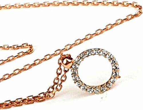 Zirkon taşlı gümüş rose içi boş halka minimal kolye