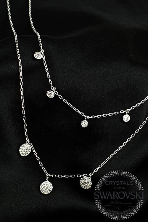 Swarovski taşlı 925 ayar gümüş çift zincirli modern kolye