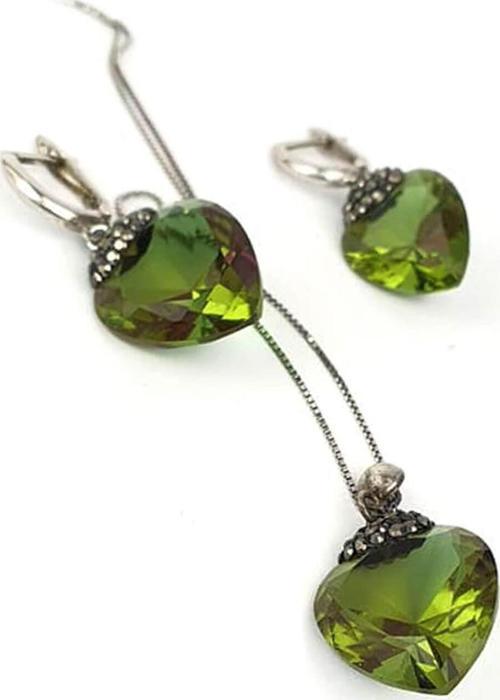 Swarovski taşlı renk değiştiren sultan taşı 925 ayar gümüş kalp set takım