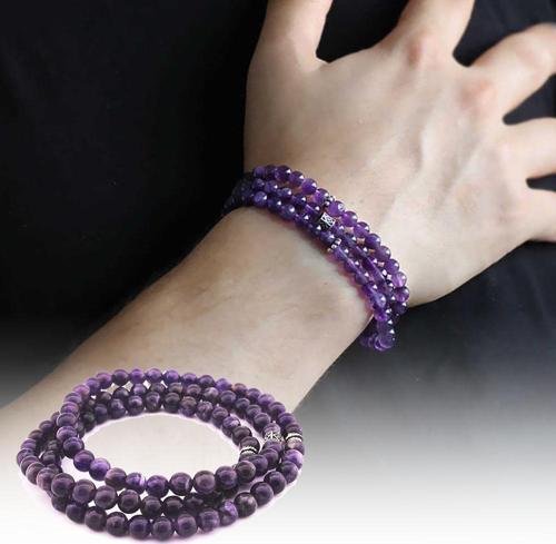 Hem Bileklik - Hem Kolye - Hem Tesbih 99lu Mor Ametist Doğaltaş Aksesuar