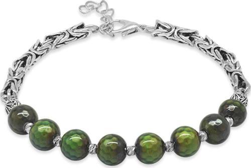 Kararmaz Metal Kral Zincirli Silver Renk Dorika Top Süslemeli Küre Kesim Fasetalı His Taşı Erkek Bileklik