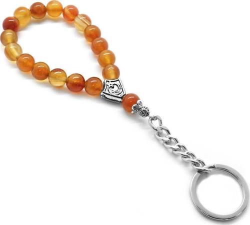 Kırmızı Akik Doğaltaş-Krom Çelik Kombinli Tesbih Anahtarlık